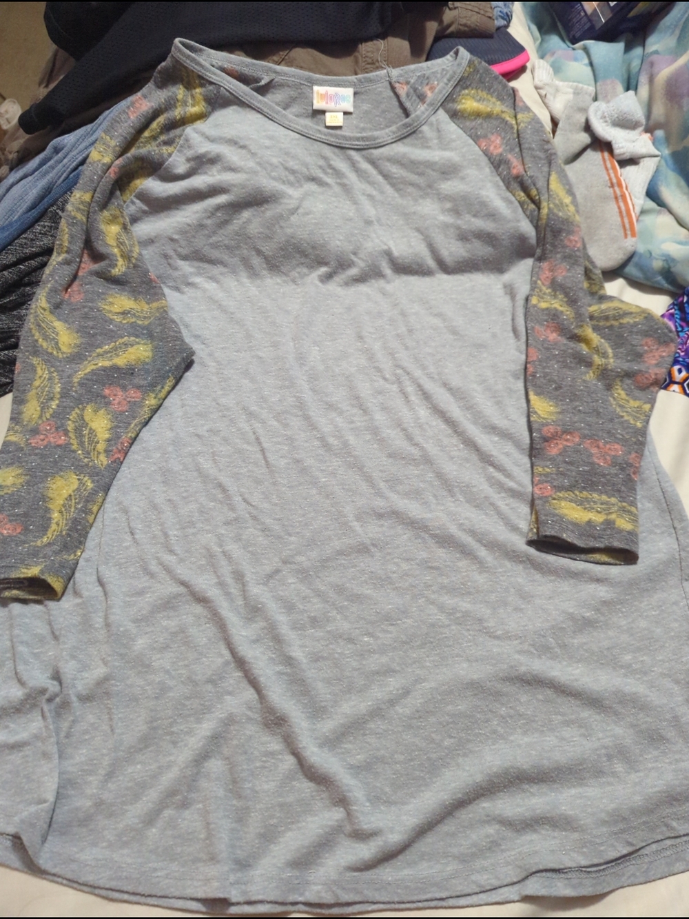 Grey Raglan Tunic with Floral Raglan Sleeves